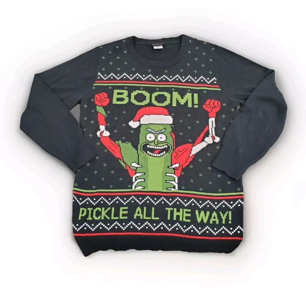 Rick & Morty Women's Sweater Pickle All The Way Black Medium Unisex Adult Swim